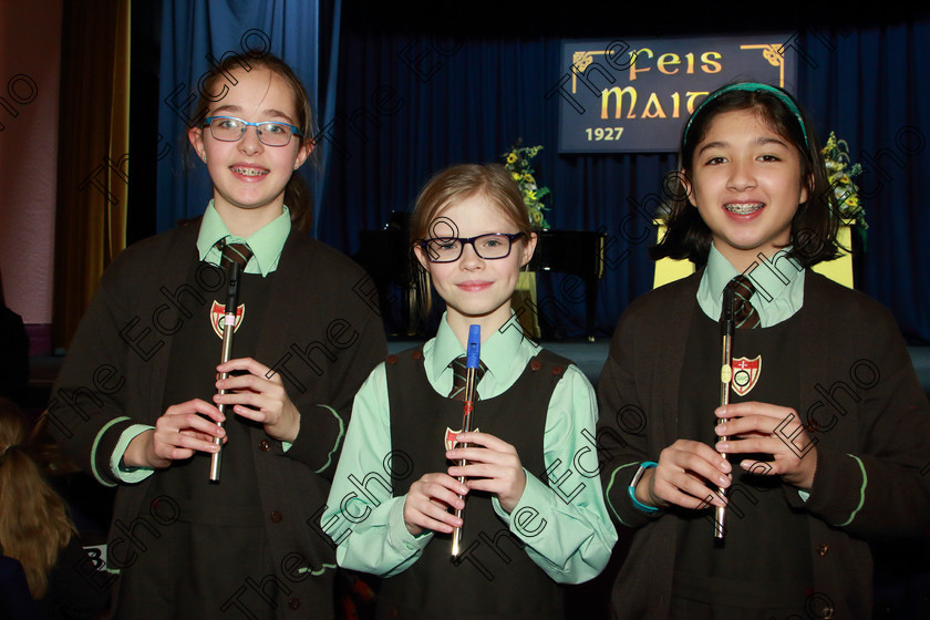 Feis12022019Tue29 
 29
Aislinn Clune, Zosia Switaj and Risn Martin from Ct Catherines NS Bishopstown.

Class: 281: The Sarah ODonovan Memorial Perpetual Cup Flageolet Bands Two contrasting pieces.

Feis Maiti 93rd Festival held in Fr. Mathew Hall. EEjob 12/02/2019. Picture: Gerard Bonus