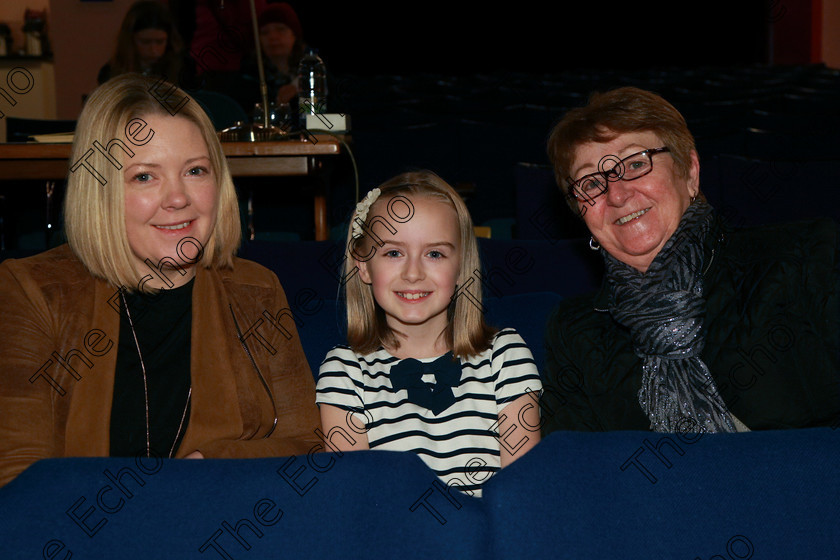 Feis12032018Mon02 
 2
Performer Emma Dunne from Cloghroe with her mum Michelle and family friend Annmarie Riordan.
 Speech and Drama Class: 365: Solo Verse Speaking Girls 10 Years and Under Section 4 Feis Maiti 92nd Festival held in Fr. Mathew Hall. EEjob 12/03/2018 Picture: Gerard Bonus