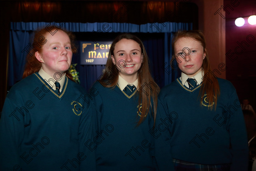 Feis27022019Wed71 
 71
Emma Dennehy, Kayla Cowhie and Sophie Nolan Glanmire Community School.

Class: 82: The Echo Perpetual Shield Part Choirs 15 Years and Under Two contrasting songs.

Feis Maiti 93rd Festival held in Fr. Mathew Hall. EEjob 27/02/2019. Picture: Gerard Bonus