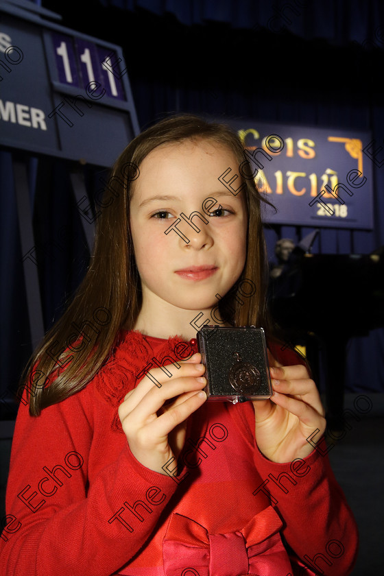 Feis27032018Tue49 
 49
Bronze Medallist Meadhbh ORiordan from Kilshanna.
 Singing Class: 56: 7 Years and Under Crawley The Penguin Dance Feis Maiti 92nd Festival held in Fr. Mathew Hall. EEjob 27/03/2018 Picture: Gerard Bonus