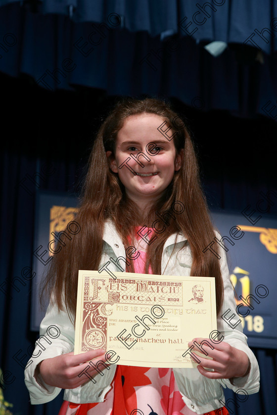 Feis20022018Tue34 
 34
Joint 3rd place Kate Flynn from Bishopstown.
 Speech and Drama Class: 364: Girls 11 Years and Under Section 1 Feis Maiti 92nd Festival held in Fr. Mathew Hall. EEjob 20/02/2018 Picture: Gerard Bonus.