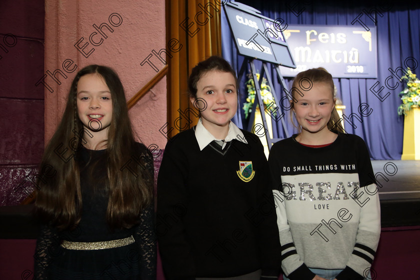 Feis20032018Tue12 
 12
Performers Rachel Buckley, Kate Lucey and Caroline Looney from Blarney, Midleton and Glanworth.
 Speech and Drama Class: 364: Solo Verse Speaking Girls 11 Years and Under Section 1
Feis Maiti 92nd Festival held in Fr. Mathew Hall. EEjob 20/03/2018 Picture: Gerard Bonus