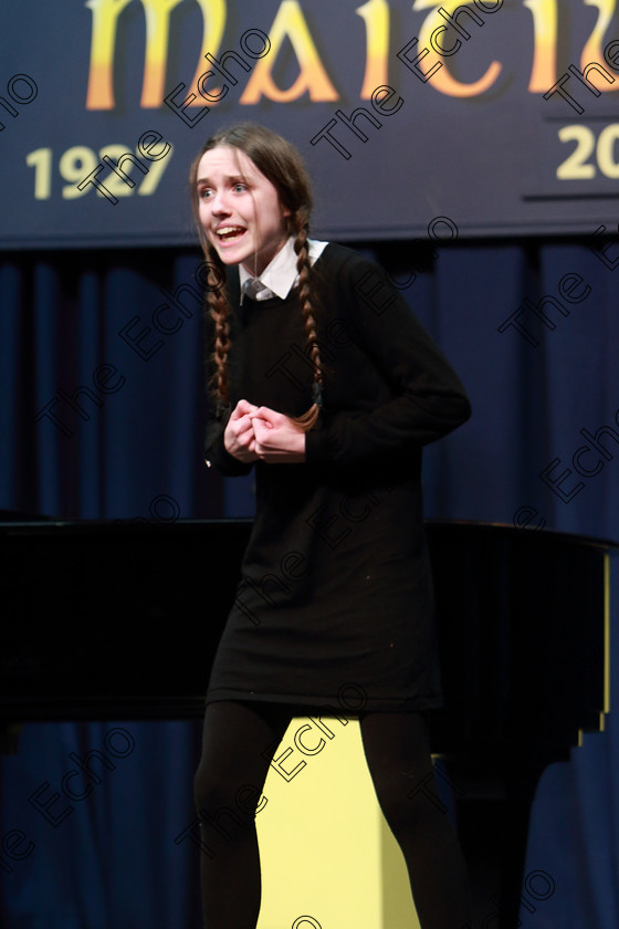 Feis08022019Fri33 
 32~33
Isobel Hynes from Mallow singing Pulled from The Adams Family.

Class: 111: The Edna McBirney Memorial Perpetual Cup Solo Action Song 16 Years and Under Section 1. Action song of own choice.

Feis Maiti 93rd Festival held in Fr. Matthew Hall. EEjob 08/02/2019. Picture: Gerard Bonus