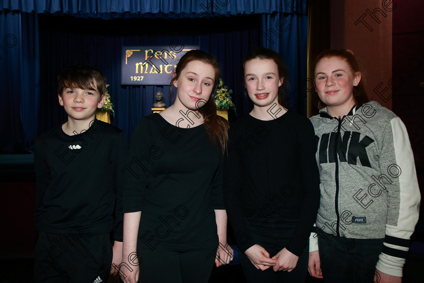 Feis26022018Mon30 
 30
Montfort College Group 2; Gareth OReilly, Clodagh Hayden, Eabha Norn and Ellen Fahy.
 Speech and Drama Class: 363: Group Improvisation 13 Years and Under Feis Maiti 92nd Festival held in Fr. Mathew Hall. EEjob 26/02/2018 Picture: Gerard Bonus.