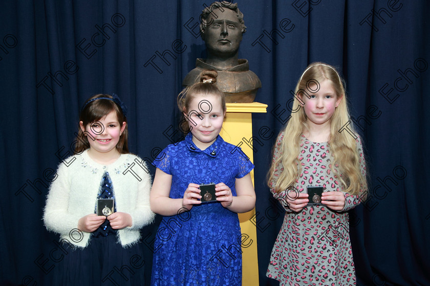 Feis24022018Sat10 
 10
Silver Medallist Abigail Adair from Carrigtwohill Bronze Medallists Laoise Twomey from Carrigtwohill and Orla Hickey from Ballinlough.
 Speech and Drama Class: 367: Solo Verse Speaking Girls 8 Years and Under Section 2 Feis Maiti 92nd Festival held in Fr. Mathew Hall. EEjob 24/02/2018 Picture: Gerard Bonus.