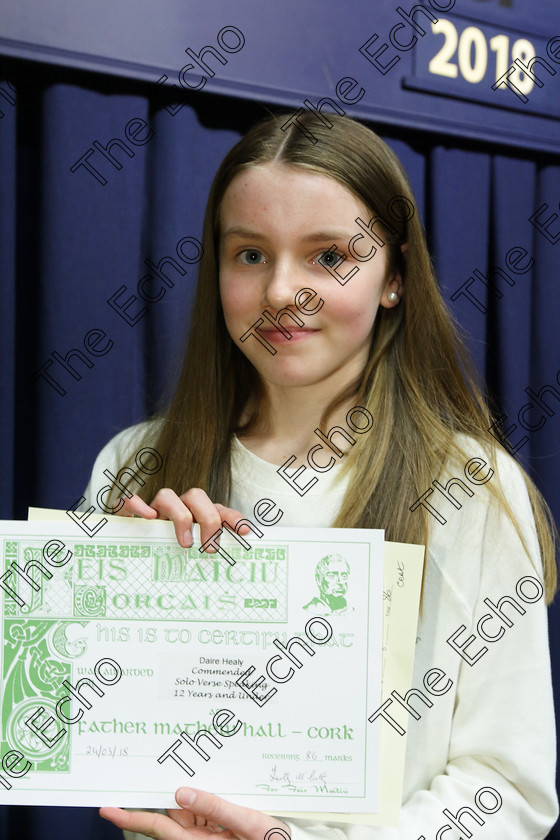 Feis24032018Sat08 
 8
Commended Daire Healy from Rochestown.
 Speech and Drama Class: 363: Solo Verse Speaking Girls 12 Years and Under Section 2 Feis Maiti 92nd Festival held in Fr. Mathew Hall. EEjob 24/03/2018 Picture: Gerard Bonus