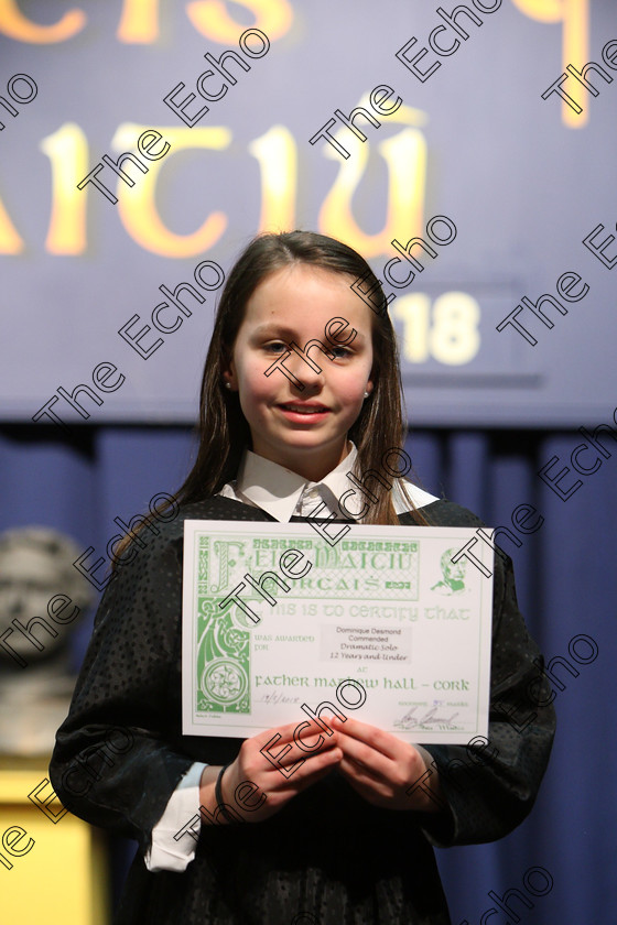 Feis19022018Mon42 
 42
Commended Dominique Desmond.
 Speech and Drama Class: 327: The Hartland Memorial Perpetual Trophy Dramatic Solo 12YearsandUnder Section 1 Feis Maiti 92nd Festival held in Fr. Mathew Hall. EEjob 19/02/2018 Picture: Gerard Bonus.