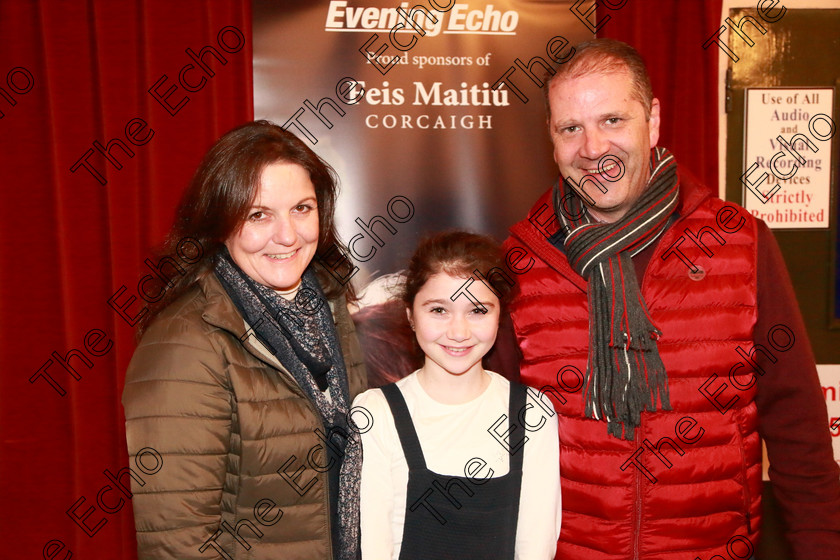 Feis19032019Tue02 
 2
Performer Clodagh OKelly from Nohoval with her parents Rhona and Richard.

Class: 365: Solo Verse Speaking Girls 10Years and Under Section 2 Either: Meeting Rachel Field or: Wanted A Witches Cat Shelagh McGee.

Feis Maiti 93rd Festival held in Fr. Mathew Hall. EEjob 19/03/2019. Picture: Gerard Bonus.