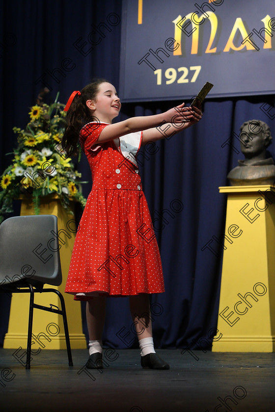 Feis16032018Fri02 
 1~2
Mary Coleman giving a Commend performance of Veruca Salt from Charlie and the Chocolate Factory.
 Speech and Drama Class: 328: The Fr. Nessan Shaw Memorial Perpetual Cup Dramatic Solo 10 Years and Under Section 3 Feis Maiti 92nd Festival held in Fr. Mathew Hall. EEjob 16/03/2018 Picture: Gerard Bonus.