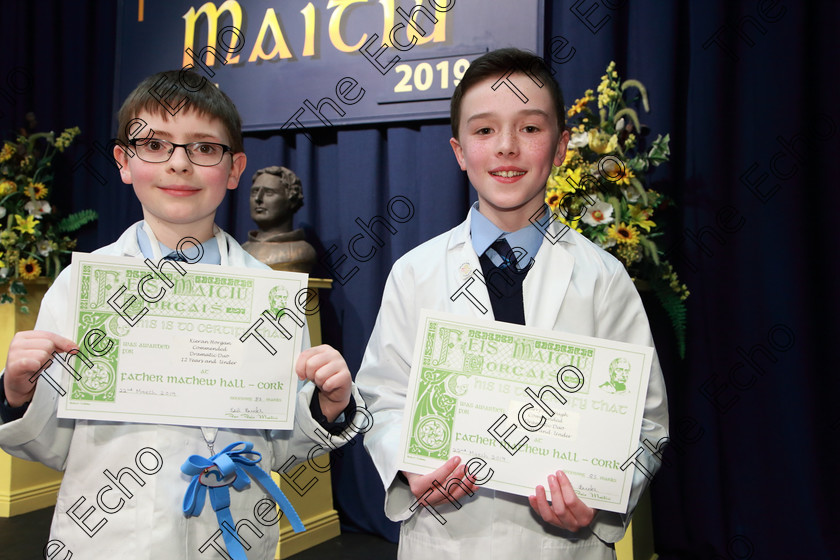 Feis22032019Fri60 
 60
Commended Kieran Horgan and Harry McGeogh from Killarney for their performance of The King of Second Place.

Class: 311: Dramatic Duo12 Years and Under Section 2 A Dramatic Scene not exceeding 8minutes.

Feis Maiti 93rd Festival held in Fr. Mathew Hall. EEjob 22/03/2019. Picture: Gerard Bonus.