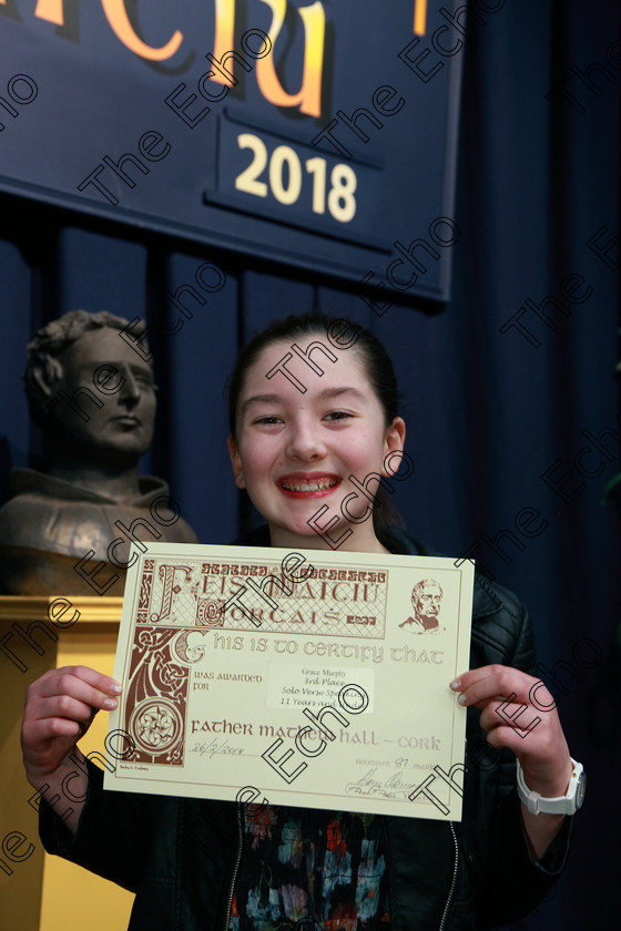 Feis26022018Mon11 
 11
3rd place Grace Murphy from Blarney.
 Speech and Drama Class: 364: Solo Verse Speaking Girls 11 Years and Under Section 2 Feis Maiti 92nd Festival held in Fr. Mathew Hall. EEjob 26/02/2018 Picture: Gerard Bonus.