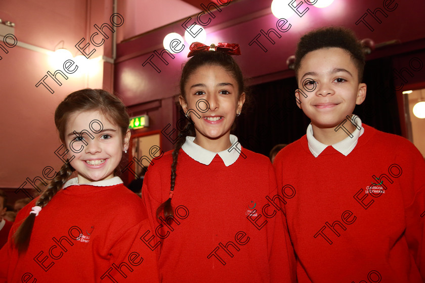 Feis28022019Thu35 
 35
Ciara Courtney, Fatouma Hammai amd Isaiah O Ladiran from Gaelscoil U Drisceoil Glanmire.

Class: 85: The Soroptimist International (Cork) Perpetual Trophy and Bursary
Bursary Value 130 Unison or Part Choirs 13 Years and Under Two contrasting folk songs.

Feis Maiti 93rd Festival held in Fr. Mathew Hall. EEjob 28/02/2019. Picture: Gerard Bonus