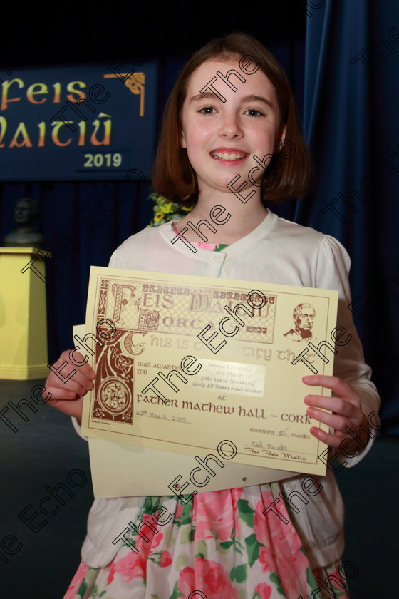 Feis22032019Fri11 
 11
3rd place Sophie Kennedy from Killeens.

Class: 365: Solo Verse Speaking Speaking Girls 10 Years and Under10Year sand Under Section 3. Either: Meeting Rachel Field or. Or: Wanted A Witches Cat Shelagh McGee.

Feis Maiti 93rd Festival held in Fr. Mathew Hall. EEjob 22/03/2019. Picture: Gerard Bonus.