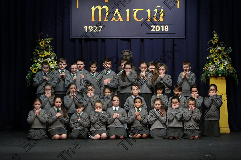 Feis23022018Fri08 
 6~14
An Teaghlaigh Ballyphehane performing.
 Speech and Drama Class: 476: The Peg OMahony Memorial Perpetual Cup Choral Speaking 4th Class Feis Maiti 92nd Festival held in Fr. Mathew Hall. EEjob 23/02/2018 Picture: Gerard Bonus.