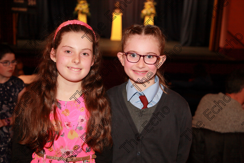 Feis12032019Tue04 
 4
Performers Saoirse Moynihan and Julie White from Ovens.

Class: 364: Solo Verse Speaking Girls 11 Years and Under Section 1 Either: Cat Mary Britton Miller or: The Dark James Carter.

Feis Maiti 93rd Festival held in Fr. Mathew Hall. EEjob 12/03/2019. Picture: Gerard Bonus.