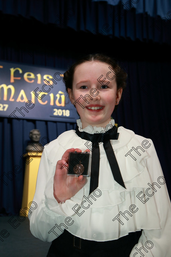 Feis21022018Wed03 
 3
Bronze Medallist Eva Spillane from Bandon.
 Speech and Drama Classes: 352: The Marie Fogarty Perpetual Cup Victorian Verse and Prose 10 Years and Under Feis Maiti 92nd Festival held in Fr. Mathew Hall. EEjob 21/02/2018 Picture: Gerard Bonus.