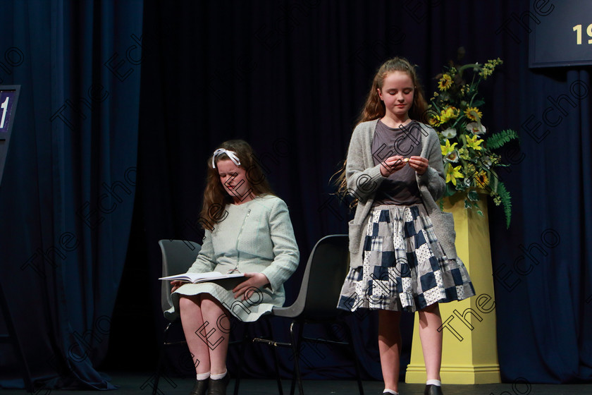 Feis21032019Thu15 
 14~15
Lucy Dorney and Kate ORiordan from Ovens giving a 3rd place performance of No Room at the Inn.

Class: 311: Dramatic Duo 12 Years and Under Section 1 A Dramatic Scene not exceeding 8minutes.

Feis Maiti 93rd Festival held in Fr. Mathew Hall. EEjob 21/03/2019. Picture: Gerard Bonus.