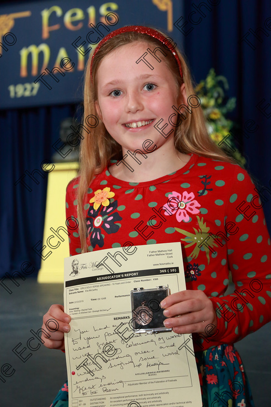 Feis22032019Fri09 
 9
Bronze Medallist Ella McCarthy from Bandon.

Class: 365: Solo Verse Speaking Speaking Girls 10 Years and Under10Year sand Under Section 3. Either: Meeting Rachel Field or. Or: Wanted A Witches Cat Shelagh McGee.

Feis Maiti 93rd Festival held in Fr. Mathew Hall. EEjob 22/03/2019. Picture: Gerard Bonus.