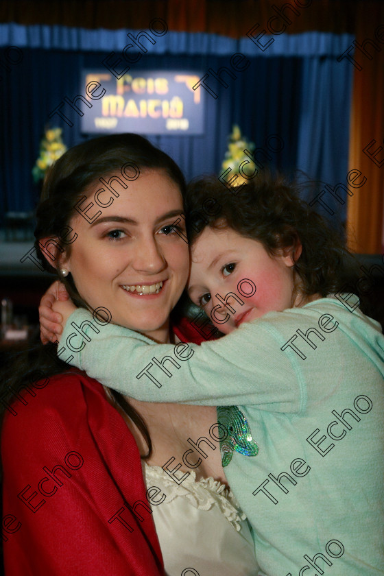 Feis07032018Wed34 
 34
Performer Lainie McKenna from Glenville with her niece Evi ODonnell.
 Singing and School Choirs Class: 112: The C.A.D.A. Perpetual Trophy Solo Action Song 14 Years and Under Section 1 Feis Maiti 92nd Festival held in Fr. Mathew Hall. EEjob 06/03/2018 Picture: Gerard Bonus.