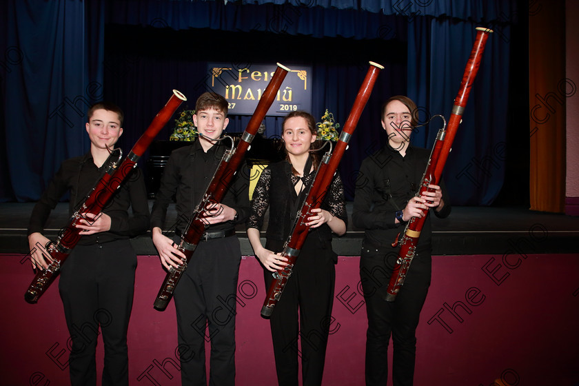 Feis10022019Sun52 
 52
Cork School of Music Bassoons Quartet; Mark Reidy, Ben OConnor, Risn Hynes McLaughlin and Carl Roewer.

Class: 269: The Lane Perpetual Cup Chamber Music 18 Years and Under
Two Contrasting Pieces, not to exceed 12 minutes

Feis Maiti 93rd Festival held in Fr. Matthew Hall. EEjob 10/02/2019. Picture: Gerard Bonus