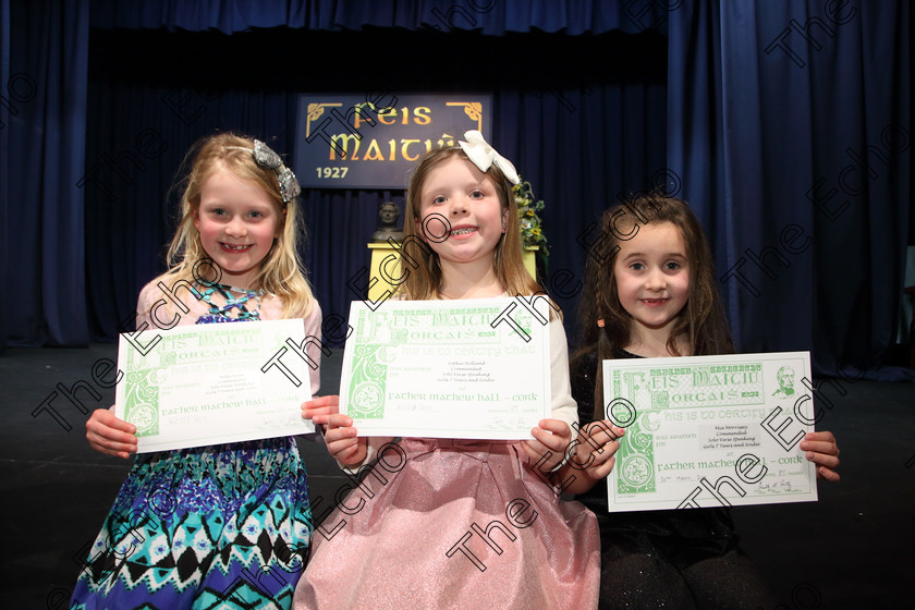 Feis30032019Sat52 
 52
Commended Bella Ryan from The Old Blackrock Road; Sophie Holland from Ballinlough and Mia Morrissey from Silver Springs.

Class: 368: Solo Verse Speaking Girls 7 Years and Under Section 4 Either: The Mermaid Theresa Heine or Night Ride Celia Warren.

Feis Maiti 93rd Festival held in Fr. Mathew Hall. EEjob 30/03/2019. Picture: Gerard Bonus