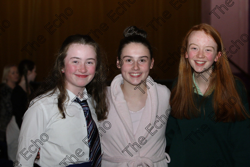 Feis19022018Mon46 
 46
Performers Emma Bird, Lily OFarrell and Simone ODonoghue from Waterfall, Ballincollig and Frankfield.
 Speech and Drama Class: 326: The James ODonovan Memorial Perpetual Cup
 Dramatic Solo 14 Years and Under Section 1 Feis Maiti 92nd Festival held in Fr. Mathew Hall. EEjob 19/02/2018 Picture: Gerard Bonus.