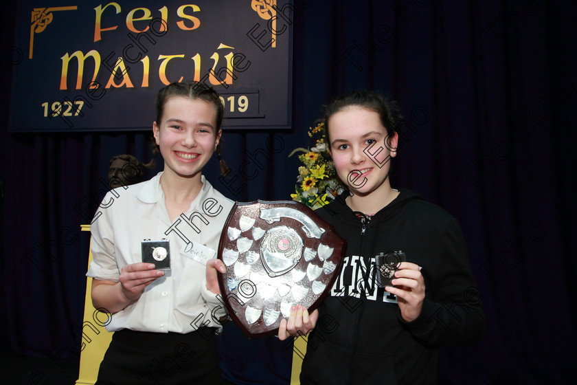 Feis14032019Thu64 
 64
Trophy Winners and Silver Medalists Saoirse Egan and Hannah Nolan from Carrigtwohill for their performance of Bold Girls.

Class: 310: The Peg Hallahan Memorial Perpetual Trophy Dramatic Duo 14 Years and Under A Dramatic Scene not exceeding 10 minutes.

Feis Maiti 93rd Festival held in Fr. Mathew Hall. EEjob 14/03/2019. Picture: Gerard Bonus.