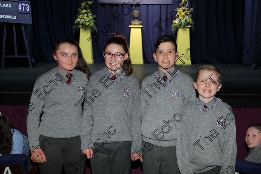 Feis27032019Wed04 
 4
Ailisha OConnor, Megano OBrien, Lovro Stefan and Fionn McDonnell from Brooklodge NS Glanmire 5th Class.

Choral Speaking Class: 475: The Curran Memorial Perpetual Cup 5thClass (a) The Dragon Who Ate Our School Nick Toczek (b) Own Choice.
Class: 477: The Catherine Mahon Perpetual Cup 3rdClass (a) Queue for the Zoo Clare Bevan. (b) Own Choice.

Feis Maiti 93rd Festival held in Fr. Mathew Hall. EEjob 27/03/2019. Picture: Gerard Bonus