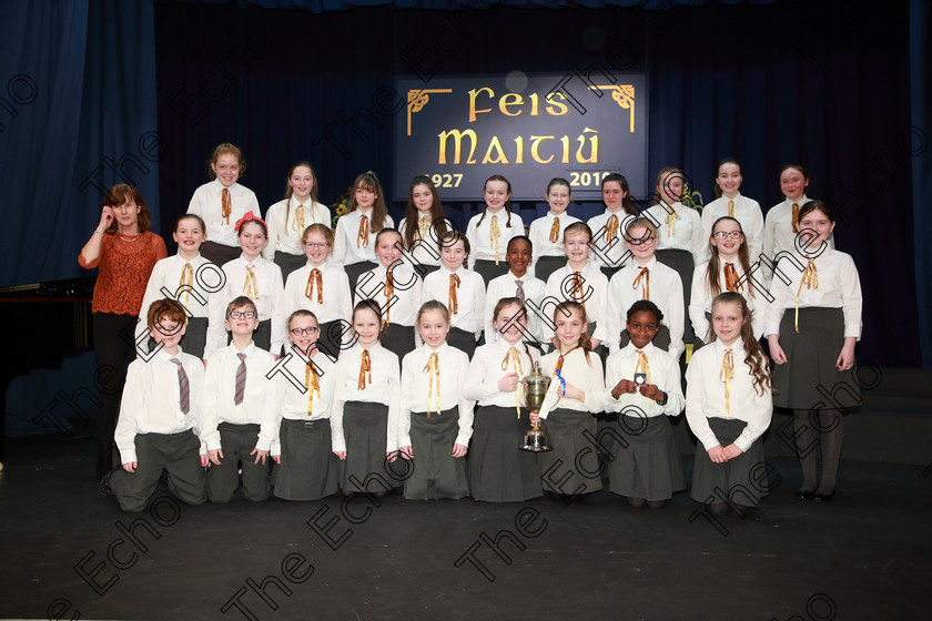 Feis28022019Thu29 
 28~29
Cup Winners and Silver Medallists Castlemartyr Childrens Choir.

Class: 84: The Sr. M. Benedicta Memorial Perpetual Cup Primary School Unison ChoirsSection 1Two contrasting unison songs.

Feis Maiti 93rd Festival held in Fr. Mathew Hall. EEjob 28/02/2019. Picture: Gerard Bonus