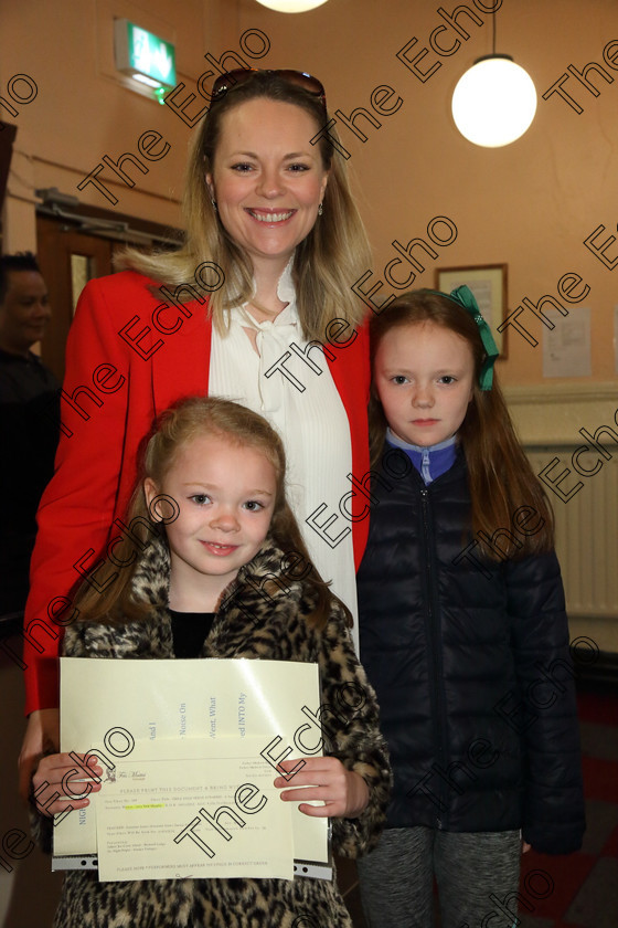 Feis31032019Sun13 
 13
1st time performer Lucy Murphy from Crosshaven with her sister Ella Mai and mother Lean Elliot.

Class: 369: Solo Verse Speaking Girls 6 Years and Under Section 3 Either Ice Cone Island Bernard Lodge or Night Fright Marian Swinger.

Feis Maiti 93rd Festival held in Fr. Mathew Hall. EEjob 31/03/2019. Picture: Gerard Bonus