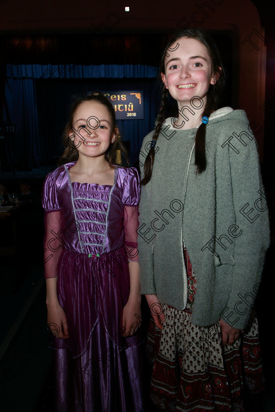 Feis05032018Mon38 
 38
Performers Eryn Twomey OSullivan took 3rd place for her performance pictured with Anna Donnellan from Blarney.
 Singing and School Choirs Class: 113: The Edna McBirney Memorial Perpetual Award Solo Action Song 12 Years and Under Section 1 Feis Maiti 92nd Festival held in Fr. Mathew Hall. EEjob 05/03/2018 Picture: Gerard Bonus.