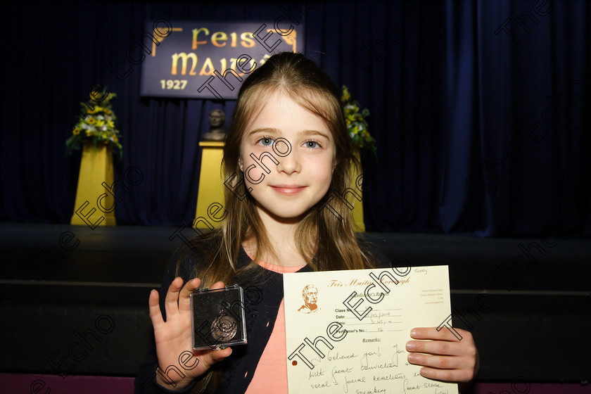 Feis25032018Sun74 
 74
Bronze Medallist Faye Terry from Ballinhassig.
 Speech and Drama Class: 366: Solo Verse Speaking Girls 9 Years and Under Section 5 Feis Maiti 92nd Festival held in Fr. Mathew Hall. EEjob 25/03/2018 Picture: Gerard Bonus