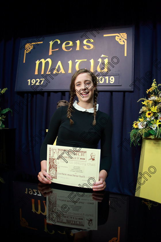 Feis10022019Sun26 
 26
3rd place Siri Forde from Bishopstown for her performance ofPulled from The Adams Family.

Class: 112: The C.A.D.A. Perpetual Trophy Solo Action Song 14 Years and Under Section 2 An action song of own choice.

Feis Maiti 93rd Festival held in Fr. Matthew Hall. EEjob 10/02/2019. Picture: Gerard Bonus