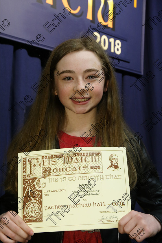 Feis24032018Sat12 
 12
3rd place Aoife Doyle from Carrigtwohill.
 Speech and Drama Class: 363: Solo Verse Speaking Girls 12 Years and Under Section 2 Feis Maiti 92nd Festival held in Fr. Mathew Hall. EEjob 24/03/2018 Picture: Gerard Bonus