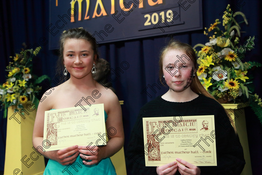 Feis12032019Tue40 
 40
Joint 3rd place Emma Bird from Castlewhite Waterfall and Sophie Nolan from Glanmire.

Class: 326: The James ODonovan Memorial Perpetual Cup 326 Dramatic Solo 14YearsandUnder Section 2 A Solo Dramatic Scene not to exceed 7 minutes.

Feis Maiti 93rd Festival held in Fr. Mathew Hall. EEjob 12/03/2019. Picture: Gerard Bonus.