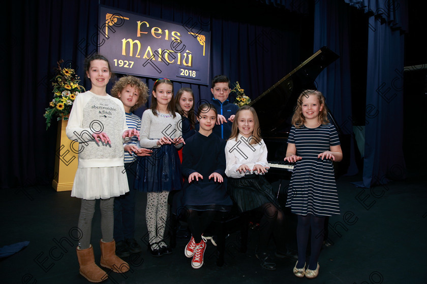 Feis03022018Sat01 
 1
Performers, Erin Tiernan, Cillian Murphy, Clodagh Sweeney, Alison Earle, Cillian Connolly, Selena ORourke, Wiktoria Dziduch and Grace OConnell.
 Instrumental Music Class: 166: Piano Solo 10 Years and Under Feis Maiti 92nd Festival held in Fr. Matthew Hall. EEjob 02/02/2018 Picture: Gerard Bonus.