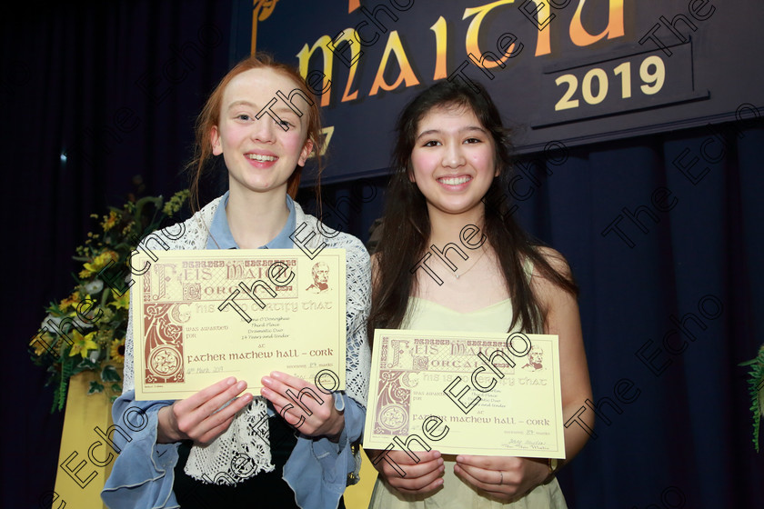 Feis14032019Thu62 
 62
3rd place Simone ODonoghue and Aisling Martin from Douglas and Bishopstown for their performance of Romeo and Juliet.

Class: 310: The Peg Hallahan Memorial Perpetual Trophy Dramatic Duo 14 Years and Under A Dramatic Scene not exceeding 10 minutes.

Feis Maiti 93rd Festival held in Fr. Mathew Hall. EEjob 14/03/2019. Picture: Gerard Bonus.