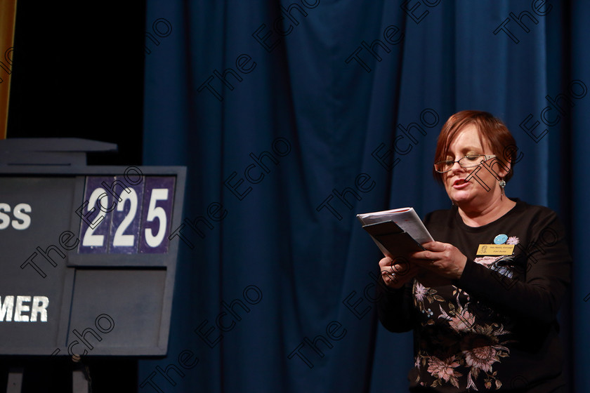 Feis08022019Fri01 
 1
Stagehand, Edel Burke introducing Class 225 Recorder Duets.

Class: 225: Recorder Duets 13 Years and Under Programme not to exceed 6 minutes.

Feis Maiti 93rd Festival held in Fr. Matthew Hall. EEjob 08/02/2019. Picture: Gerard Bonus