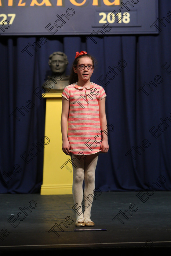 Feis25032018Sun64 
 64
Sophie Twomey reciting her poem
 Speech and Drama Class: 366: Solo Verse Speaking Girls 9 Years and Under Section 5 Feis Maiti 92nd Festival held in Fr. Mathew Hall. EEjob 25/03/2018 Picture: Gerard Bonus