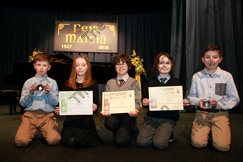 Feis29012018Mon28 
 28
Silver Medallist Michael Scott and Monkstown; Highly Commended Edith Haugh, from Ennis Co. Clare; Joint 3rd place; Daniel Lovasz from Blackrock &; Lughaidh Gannow from Blackrock and Bronze Medallist, Colm ODonoghue from Aghada.

EEjob 29/01/2018 
Feis Maiti 92nd Festival held in Fr. Matthew Hall 
Picture: Gerard Bonus

Instrumental Music
Class 241 Violin Solo 10 years and Under