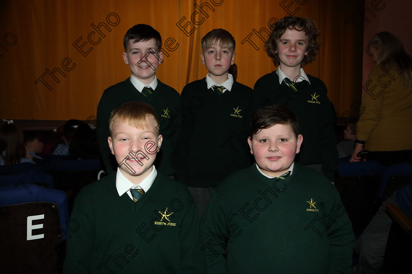 Feis27032019Wed29 
 29
Marcel Sobel, Jack ODriscoll, Coran Burns, Szymon Steafai and Michael Murphy from St. Colmans Macroom.

Choral Speaking Class: 475: The Curran Memorial Perpetual Cup 5thClass (a) The Dragon Who Ate Our School Nick Toczek (b) Own Choice.
Class: 477: The Catherine Mahon Perpetual Cup 3rdClass (a) Queue for the Zoo Clare Bevan. (b) Own Choice.

Feis Maiti 93rd Festival held in Fr. Mathew Hall. EEjob 27/03/2019. Picture: Gerard Bonus