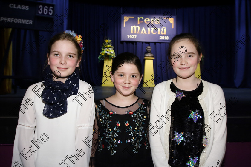 Feis25032018Sun30 
 30
Performers Caragh Lynch, Keelin OSullivan and Caoimhe Ahern from Rathcormac.
 Speech and Drama Class: 365: Solo Verse Speaking Girls 10 Years and Under Section 5 Feis Maiti 92nd Festival held in Fr. Mathew Hall. EEjob 25/03/2018 Picture: Gerard Bonus