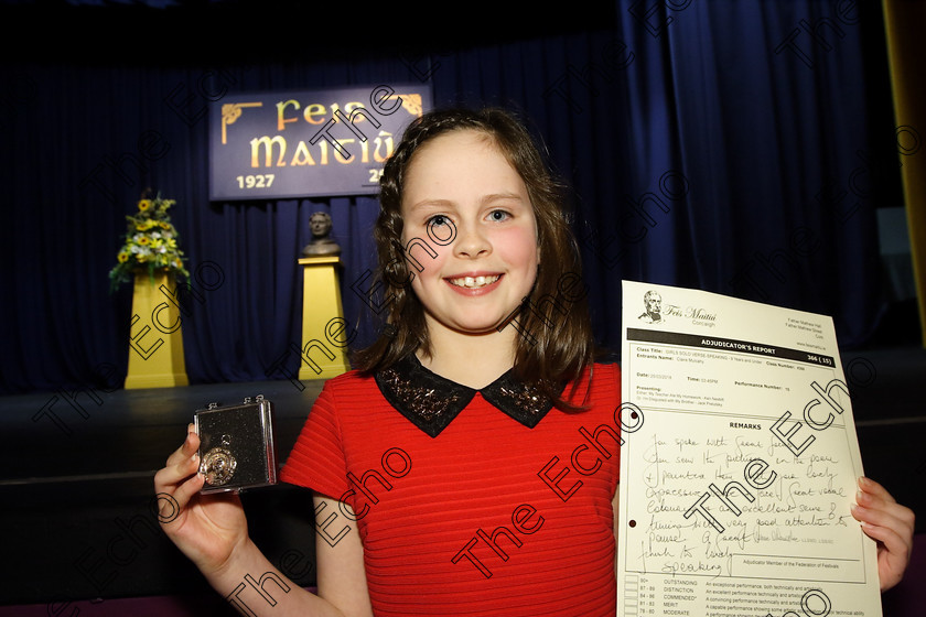 Feis25032018Sun73 
 73
Silver Medallist Claire Mulcahy from Whitegate.
 Speech and Drama Class: 366: Solo Verse Speaking Girls 9 Years and Under Section 5 Feis Maiti 92nd Festival held in Fr. Mathew Hall. EEjob 25/03/2018 Picture: Gerard Bonus