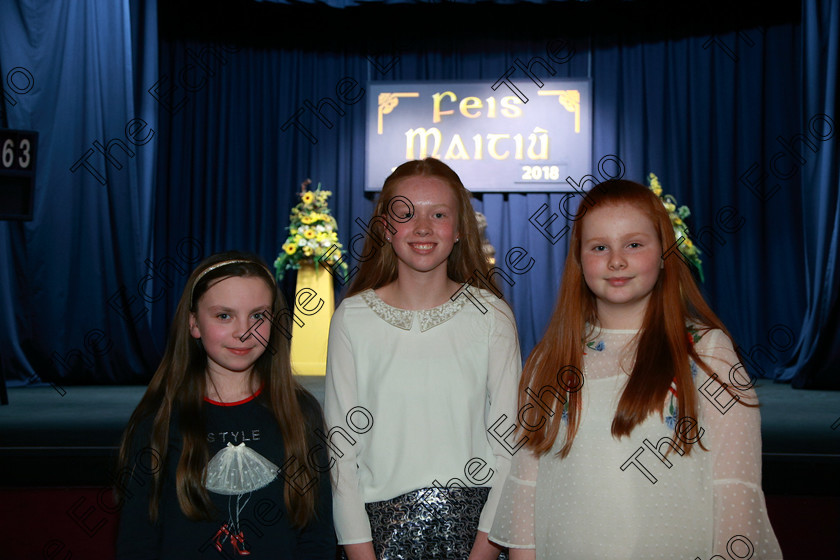 Feis22022018Thu22 
 22
Performers Laura Field, Faye Hannigan and Rachel Blyth from Innishannon, Ballincollig and Midleton.
 Speech and Drama Classes: 363: Solo Verse Speaking Girls 12 Years and Under Section 1
Feis Maiti 92nd Festival held in Fr. Mathew Hall. EEjob 22/02/2018 Picture: Gerard Bonus.