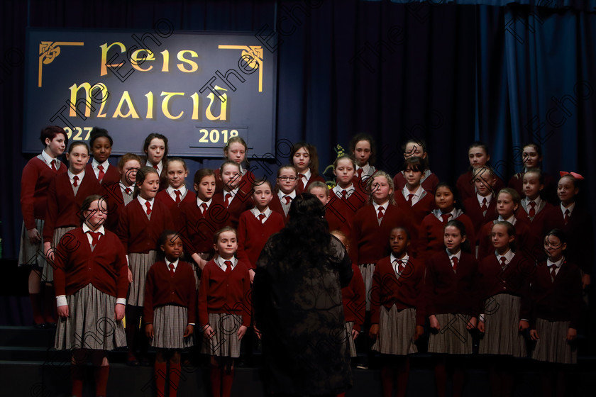 Feis12042018Thu27 
 22~27
St. Joseph Girls Choir Clonakilty singing Lord of the Dance and Listen to The Rain with Accompanist, Annabelle Adams and Conductor Joanne Walsh who went on to win the Trophy after their Bus broke down on the way to Feis. 
 Singing Class: 84: The Sr. M. Benedicta Memorial Perpetual Cup Primary School Unison Choirs Section 1 Feis Maiti 92nd Festival held in Fr. Mathew Hall. EEjob 28/03/2018 Picture: Gerard Bonus