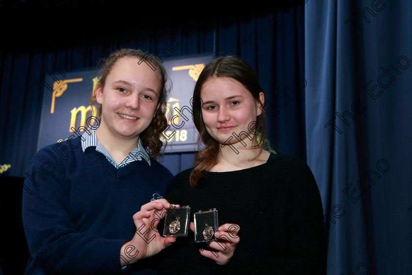 Feis01022018Thu09 
 9
Silver Medallists; Kate ORiordan and Siobhan McCarthy from Model Farm Road and Blackrock.
 Instrumental Music Class: 267: Duo Classes and Chamber Music Junior Feis Maiti 92nd Festival held in Fr. Matthew Hall. EEjob 01/02/2018 Picture: Gerard Bonus.