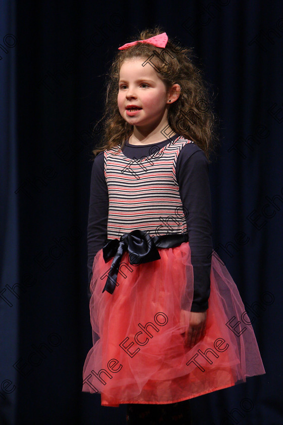 Feis24022018Sat29 
 29
Michela Moynihan performing.
 Speech and Drama Class: 369: Solo Verse Speaking Girls 6 Years and Under Section 3 Feis Maiti 92nd Festival held in Fr. Mathew Hall. EEjob 24/02/2018 Picture: Gerard Bonus.