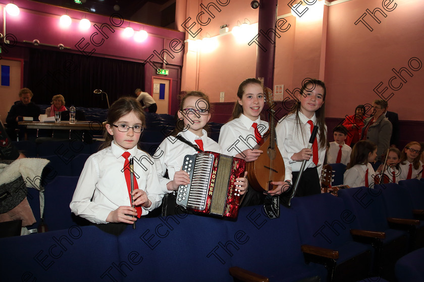 Feis04042019Thu31 
 30~31
Alana Clancy, Niamh Middleton, Meave Twohig and Sarah Hegarty, Douglas Comhaltas.

Class: 551: Grupa Ceoil Corn Evening Echo 14 Bliana DAois N Faoina

Feis Maiti 93rd Festival held in Fr. Mathew Hall. EEjob 04/04/2019. Picture: Gerard Bonus