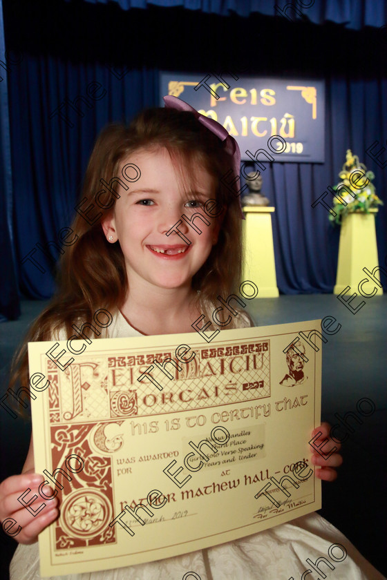 Feis23032019Sat07 
 7
3rd place Neasa Rendles from Waterfall.

Class: 368: Solo Verse Speaking Girls 7 Years and Under Section 3
Either: The Mermaid Theresa Heine or Night Ride Celia Warren.

Feis Maiti 93rd Festival held in Fr. Mathew Hall. EEjob 23/03/2019. Picture: Gerard Bonus.