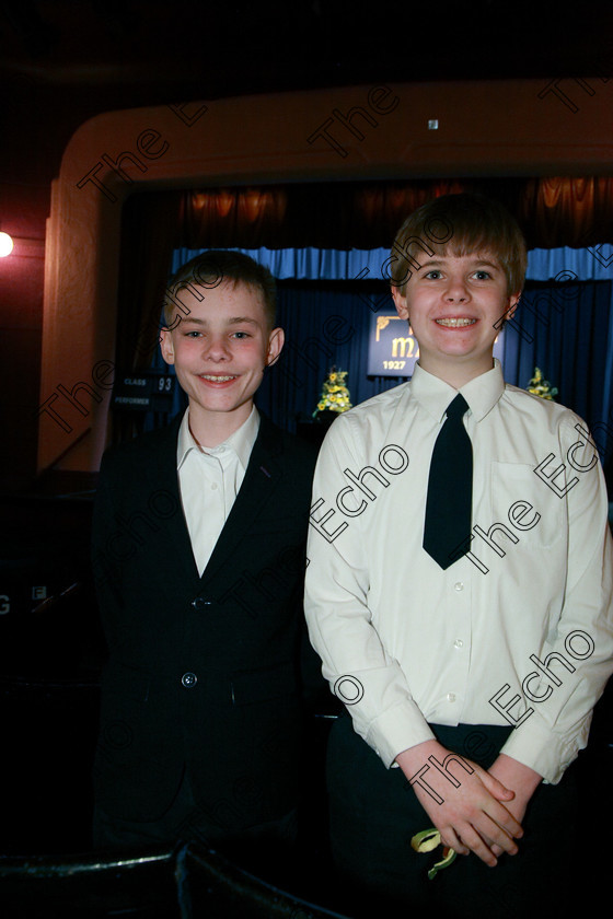 Feis05032018Mon08 
 8
Duo Daniel Whelan and Billy Finn from Mitchelstown. 
 Singing and School Choirs Class: 93: Vocal Duets 13 Years and Under Feis Maiti 92nd Festival held in Fr. Mathew Hall. EEjob 05/03/2018 Picture: Gerard Bonus.